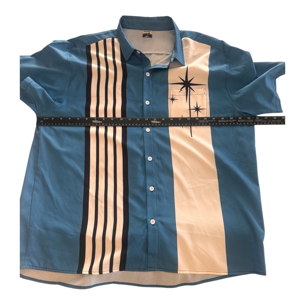 Hardaddy Mens XL Blue Atomic Starburst Bowling Shirt Retro Rockabilly 1442660# - Picture 6 of 9